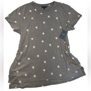 Lucky Brand Star Print Tee Gray 1X NWT Short Sleeve Graphic Top